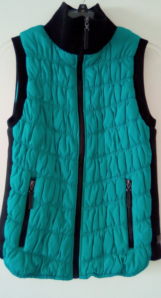 CALVIN KLEIN - Size S Turquoise/Black Performance Vest w/ high Neck & Zip Front
